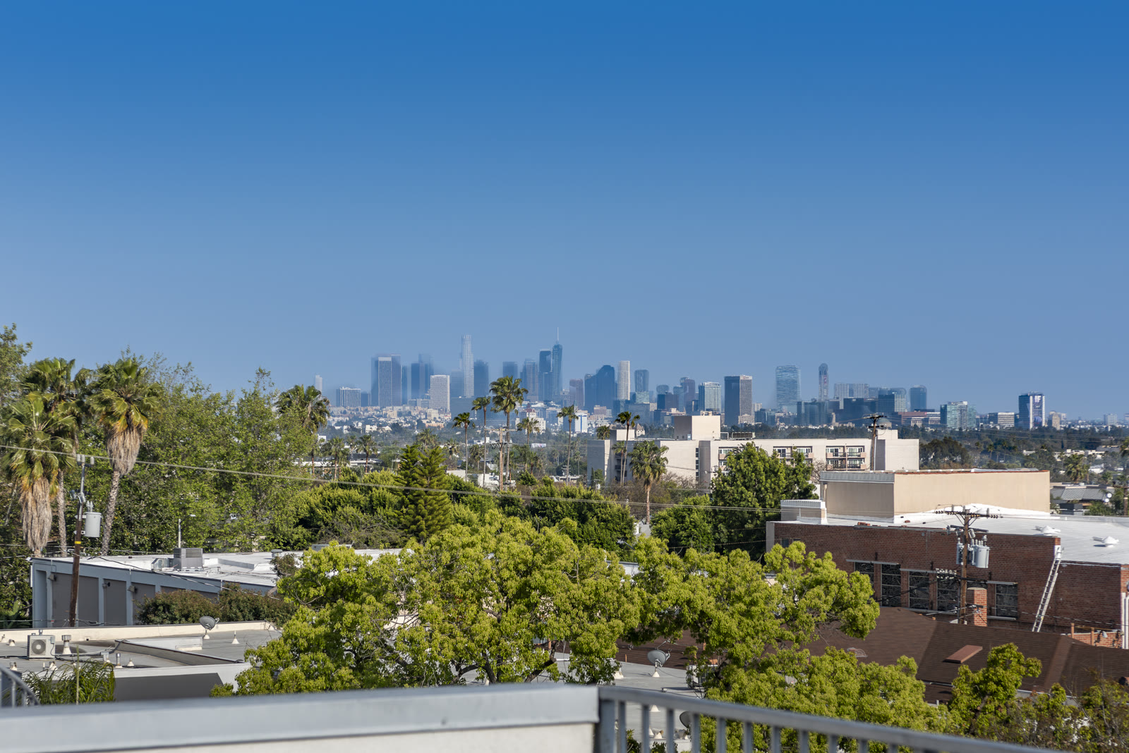 Downtown Los Angeles skyline view from the rooftop
